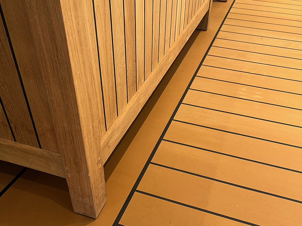 Advanced Resin Flooring install Imitation Teak for all marine applications providing a sustainable Solution to Marine Industry's Growing Demand